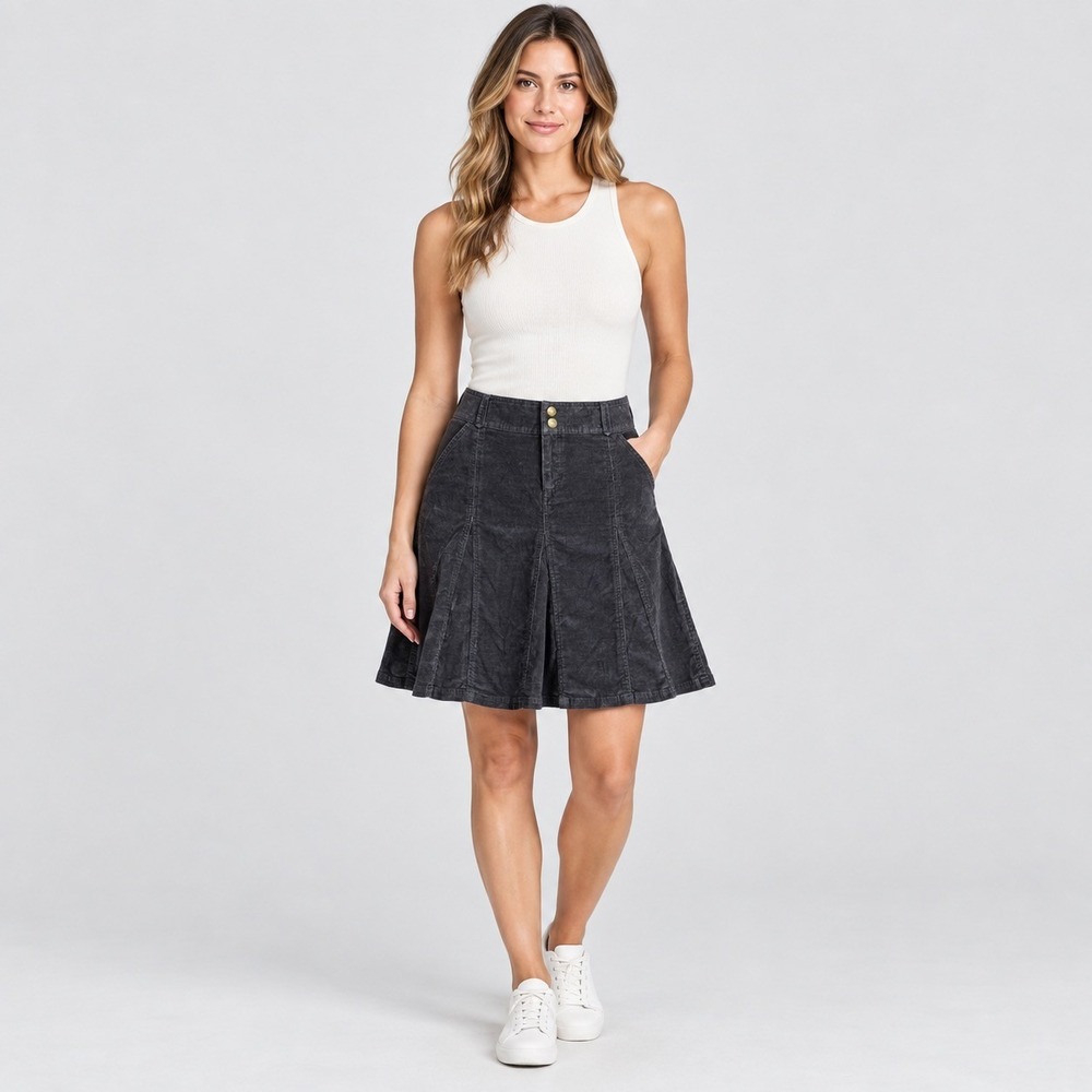 Athleta Womens 6 Navy Corduroy Skirt A-Line Mini Cotton Stretch Boho Gorpcore